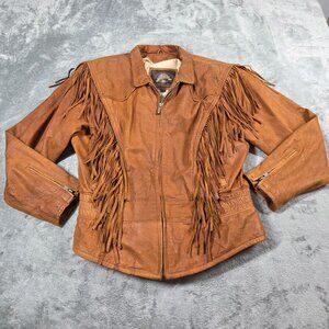 Vintage Wilsons Adventure Bound Leather Coat Womens L Fringe Bomber Western Boho